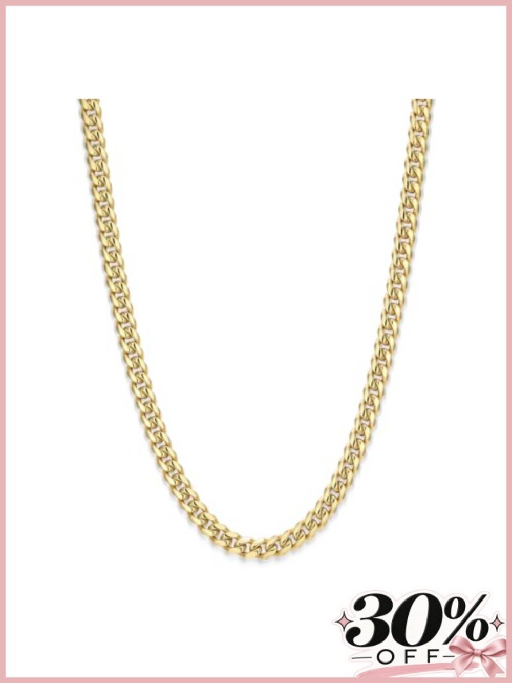 8mm Cuban Link Chain Necklace 24-inch Stainless Steel Gold